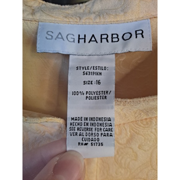 Sag Harbor Yellow Embossed Collarless Button Up Blouse Size 16 - Picture 4 of 7